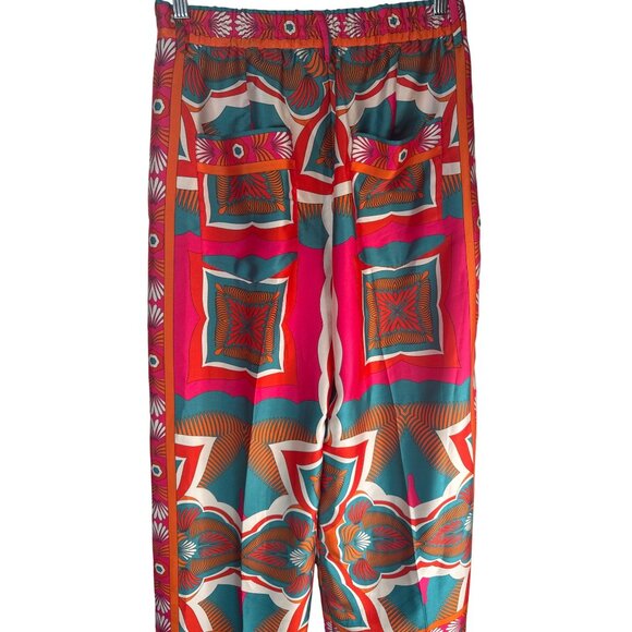 ZARA Wide-Leg Pants High Rise Small Multicolor Geometric Print Polyester - Picture 12 of 15